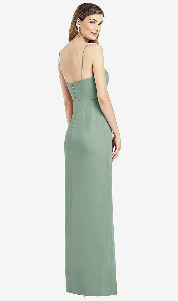 【STYLE: 6820】Spaghetti Strap Draped Skirt Gown with Front Slit【COLOR: Seagrass】