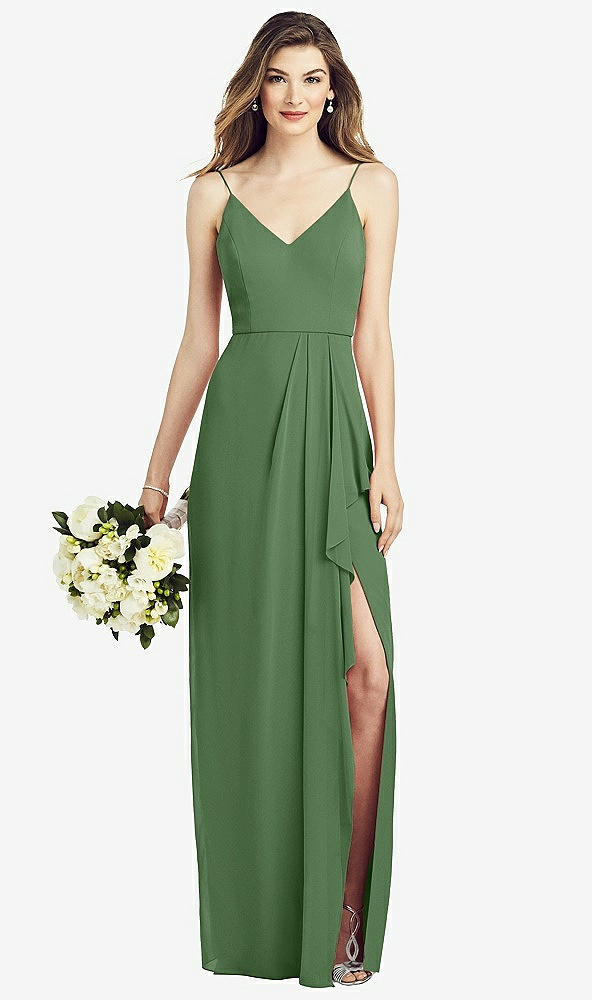 【STYLE: 6820】Spaghetti Strap Draped Skirt Gown with Front Slit【COLOR: Vineyard Green】