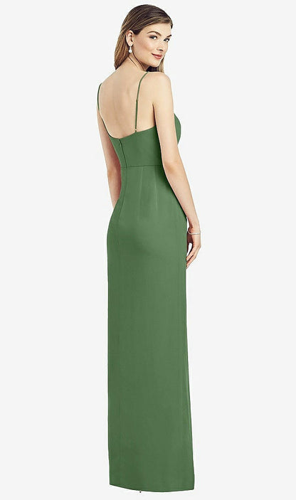【STYLE: 6820】Spaghetti Strap Draped Skirt Gown with Front Slit【COLOR: Vineyard Green】