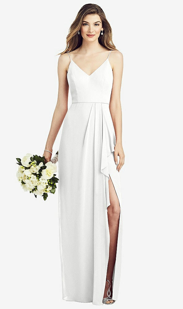 【STYLE: 6820】Spaghetti Strap Draped Skirt Gown with Front Slit【COLOR: White】