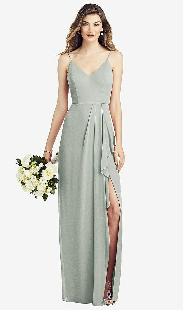【STYLE: 6820】Spaghetti Strap Draped Skirt Gown with Front Slit【COLOR: Willow Green】