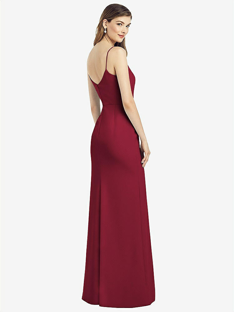 【NEW】【STYLE: 6822】スパゲッティ ストラップ Vバック クレープ ガウン 前面 スリット【COLOR: Burgundy】【SIZE: 00-30W】