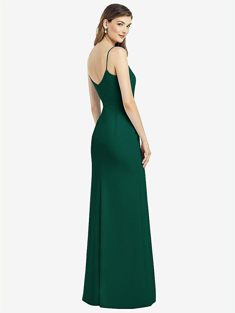【STYLE: 6822】Spaghetti Strap V-Back Crepe Gown with Front Slit【COLOR: Hunter Green】