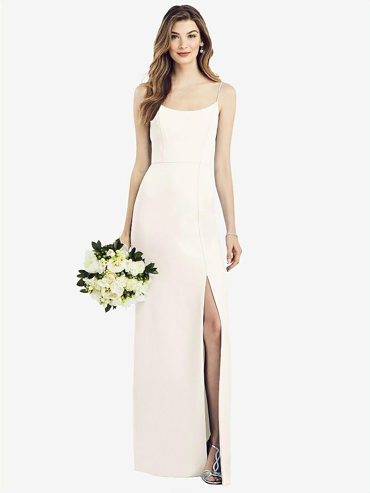【STYLE: 6822】Spaghetti Strap V-Back Crepe Gown with Front Slit【COLOR: Ivory】