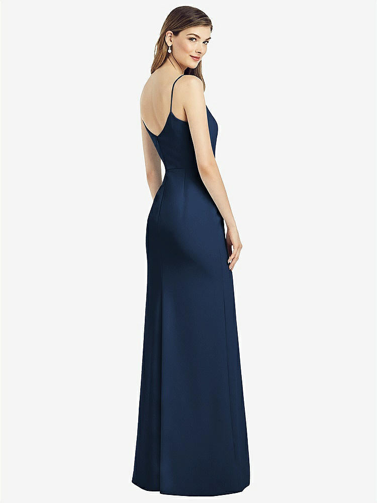 【NEW】【STYLE: 6822】スパゲッティ ストラップ Vバック クレープ ガウン 前面 スリット【COLOR: Midnight Navy】【SIZE: 00-30W】