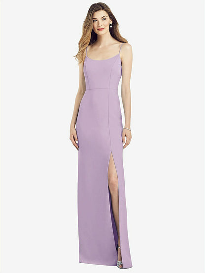 【NEW】【STYLE: 6822】スパゲッティ ストラップ Vバック クレープ ガウン 前面 スリット【COLOR: Pale Purple】【SIZE: 00-30W】