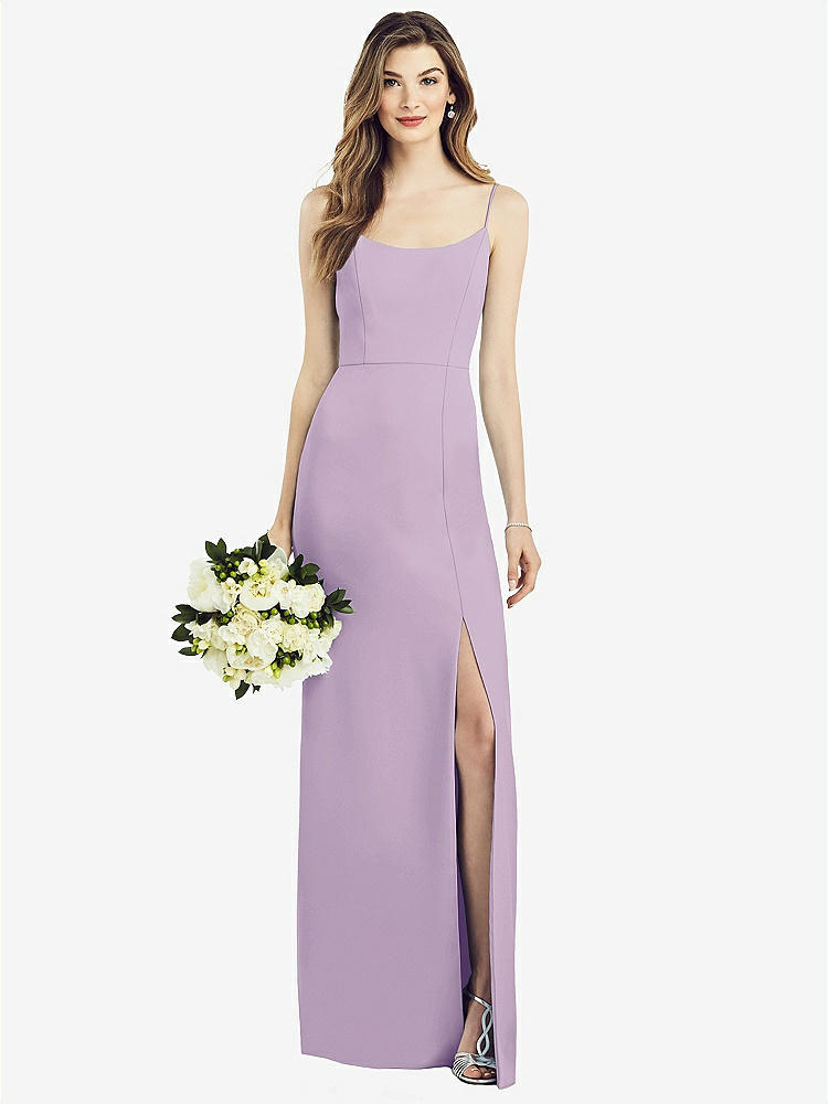 【NEW】【STYLE: 6822】スパゲッティ ストラップ Vバック クレープ ガウン 前面 スリット【COLOR: Pale Purple】【SIZE: 00-30W】