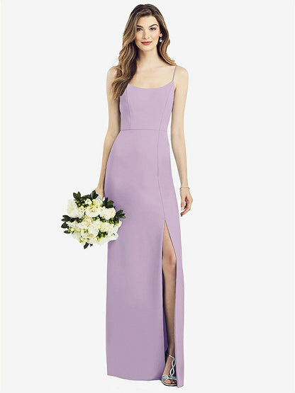 【NEW】【STYLE: 6822】スパゲッティ ストラップ Vバック クレープ ガウン 前面 スリット【COLOR: Pale Purple】【SIZE: 00-30W】