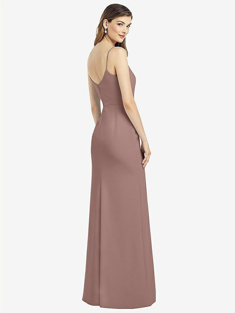 【STYLE: 6822】Spaghetti Strap V-Back Crepe Gown with Front Slit【COLOR: Sienna】