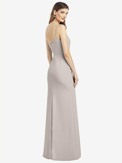 【NEW】【STYLE: 6822】スパゲッティ ストラップ Vバック クレープ ガウン 前面 スリット【COLOR: Taupe】【SIZE: 00-30W】