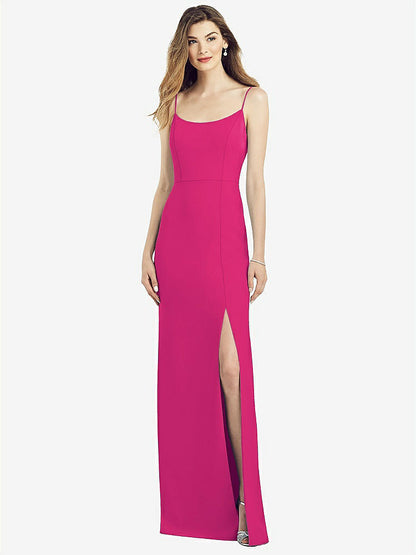 【NEW】【STYLE: 6822】スパゲッティ ストラップ Vバック クレープ ガウン 前面 スリット【COLOR: Think Pink】【SIZE: 00-30W】
