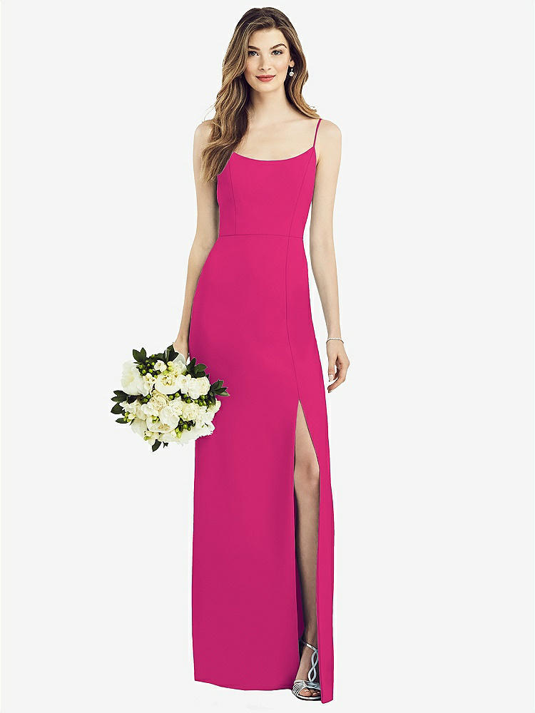 【NEW】【STYLE: 6822】スパゲッティ ストラップ Vバック クレープ ガウン 前面 スリット【COLOR: Think Pink】【SIZE: 00-30W】