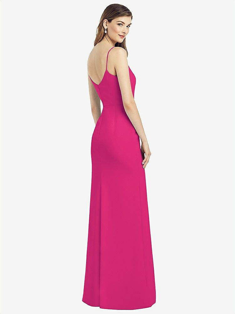 【NEW】【STYLE: 6822】スパゲッティ ストラップ Vバック クレープ ガウン 前面 スリット【COLOR: Think Pink】【SIZE: 00-30W】