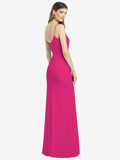【NEW】【STYLE: 6822】スパゲッティ ストラップ Vバック クレープ ガウン 前面 スリット【COLOR: Think Pink】【SIZE: 00-30W】
