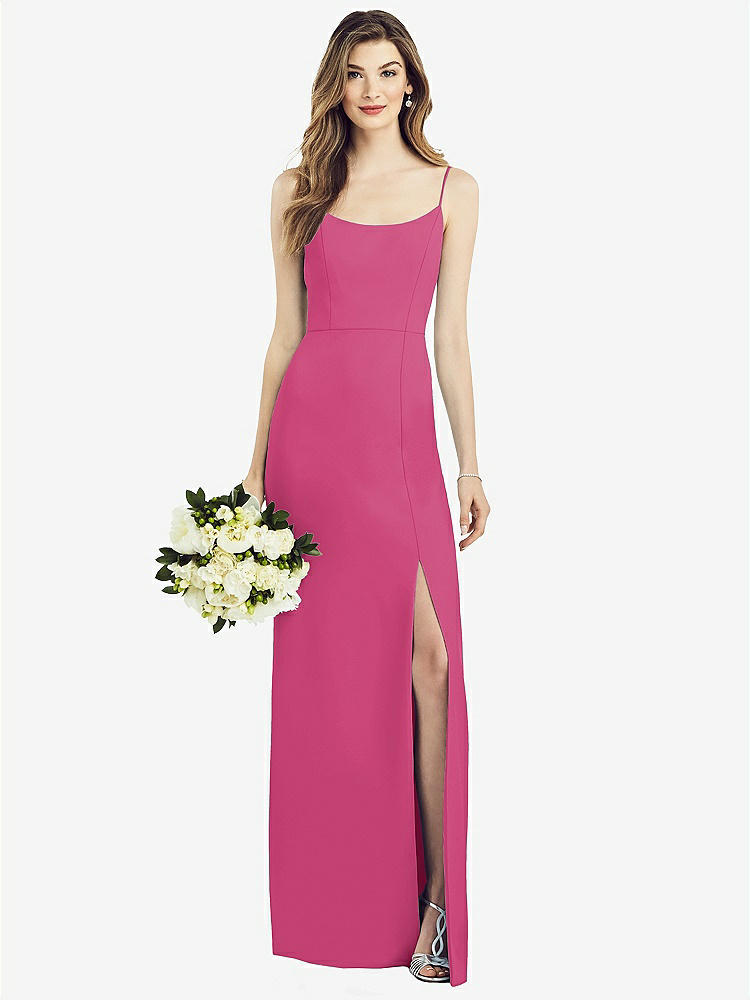 【NEW】【STYLE: 6822】スパゲッティ ストラップ Vバック クレープ ガウン 前面 スリット【COLOR: Tea Rose】【SIZE: 00-30W】