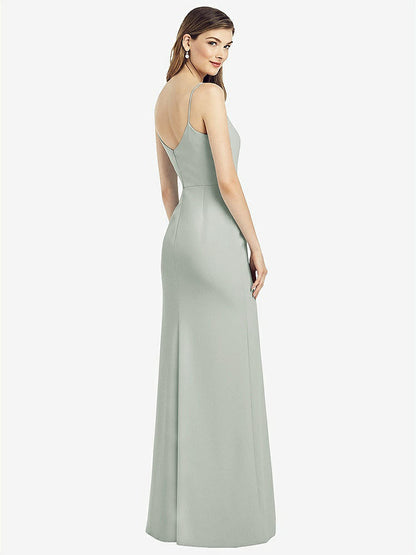 【NEW】【STYLE: 6822】スパゲッティ ストラップ Vバック クレープ ガウン 前面 スリット【COLOR: Willow Green】【SIZE: 00-30W】
