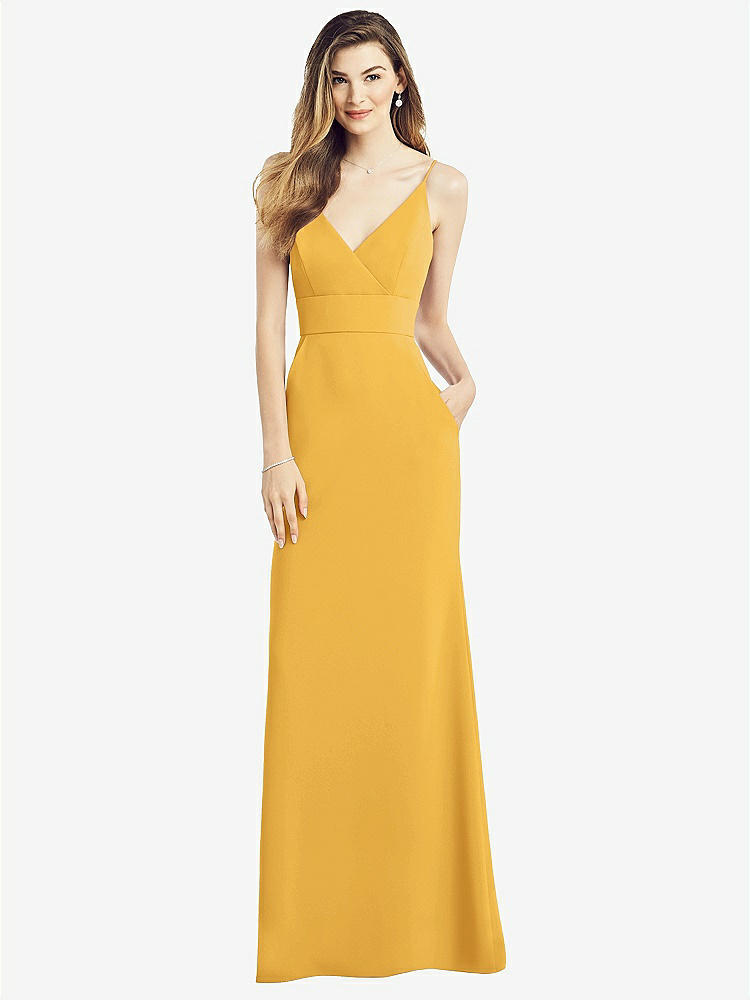 【NEW】【STYLE: 6824】Vバック スパゲッティ ストラップ マキシ ドレス ポケット付き【COLOR: NYC Yellow】【SIZE: 00-30W】