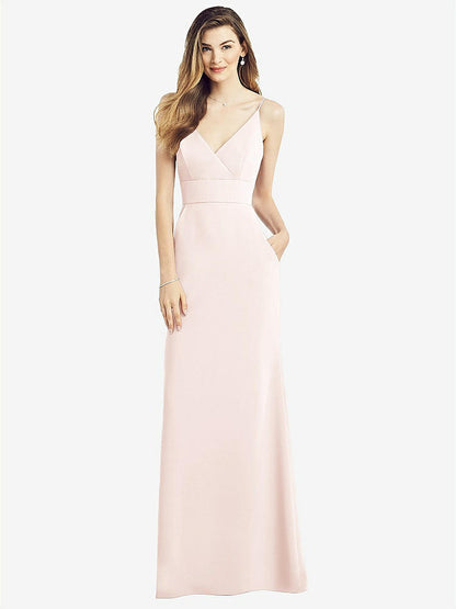 【NEW】【STYLE: 6824】Vバック スパゲッティ ストラップ マキシ ドレス ポケット付き【COLOR: Blush】【SIZE: 00-30W】