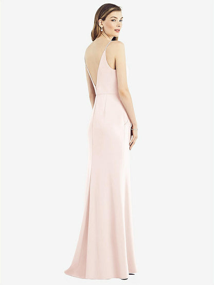 【NEW】【STYLE: 6824】Vバック スパゲッティ ストラップ マキシ ドレス ポケット付き【COLOR: Blush】【SIZE: 00-30W】