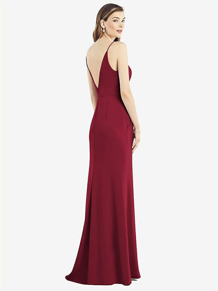 【NEW】【STYLE: 6824】Vバック スパゲッティ ストラップ マキシ ドレス ポケット付き【COLOR: Burgundy】【SIZE: 00-30W】