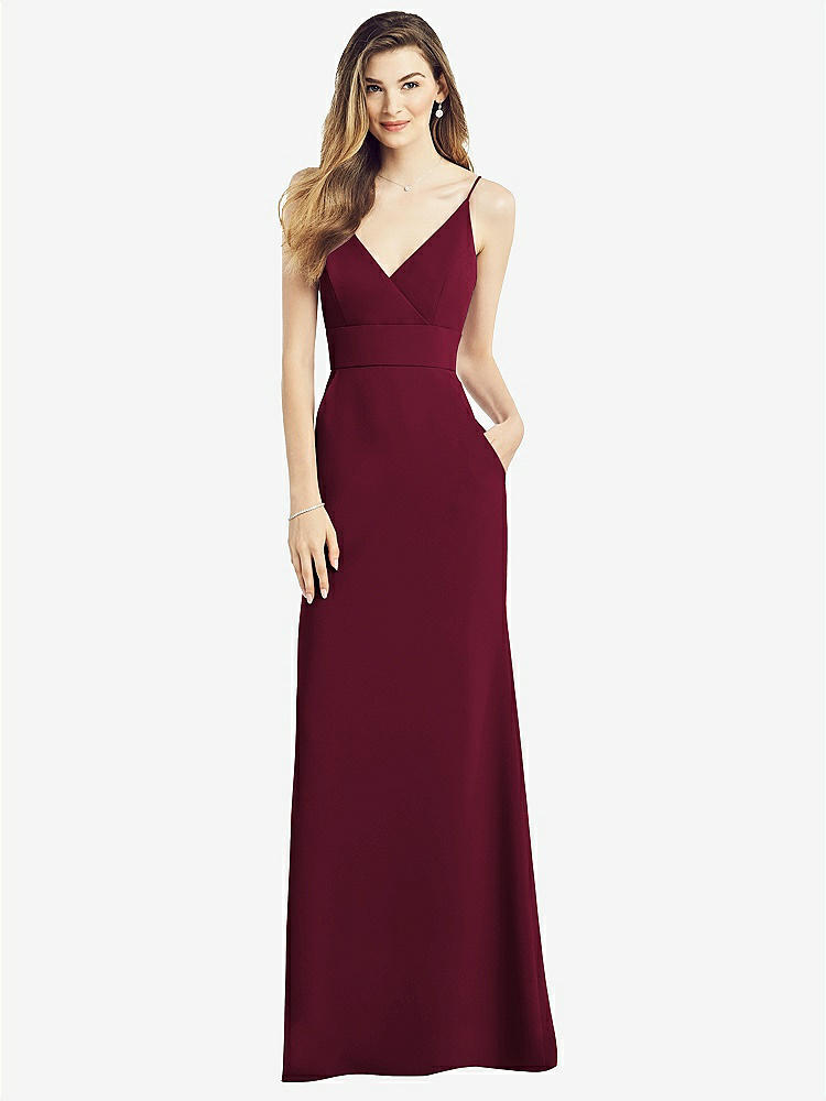 【NEW】【STYLE: 6824】Vバック スパゲッティ ストラップ マキシ ドレス ポケット付き【COLOR: Cabernet】【SIZE: 00-30W】
