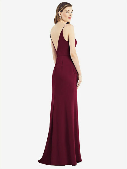 【NEW】【STYLE: 6824】Vバック スパゲッティ ストラップ マキシ ドレス ポケット付き【COLOR: Cabernet】【SIZE: 00-30W】