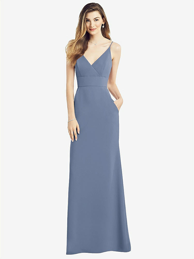 【STYLE: 6824】V-Back Spaghetti Strap Maxi Dress with Pockets【COLOR: Larkspur Blue】