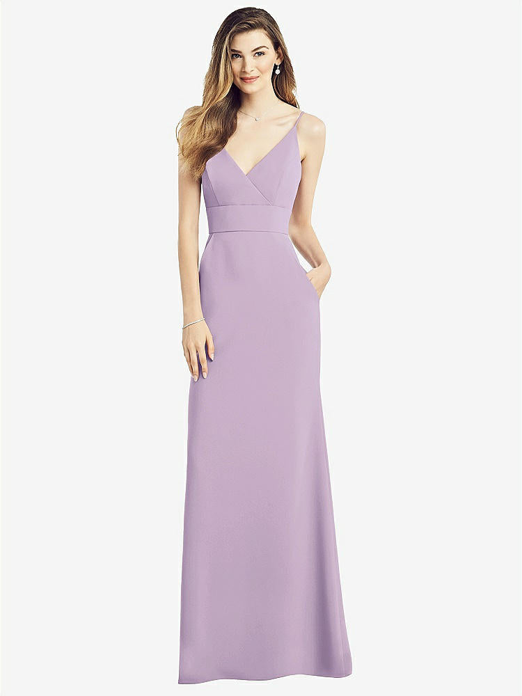 【NEW】【STYLE: 6824】Vバック スパゲッティ ストラップ マキシ ドレス ポケット付き【COLOR: Pale Purple】【SIZE: 00-30W】