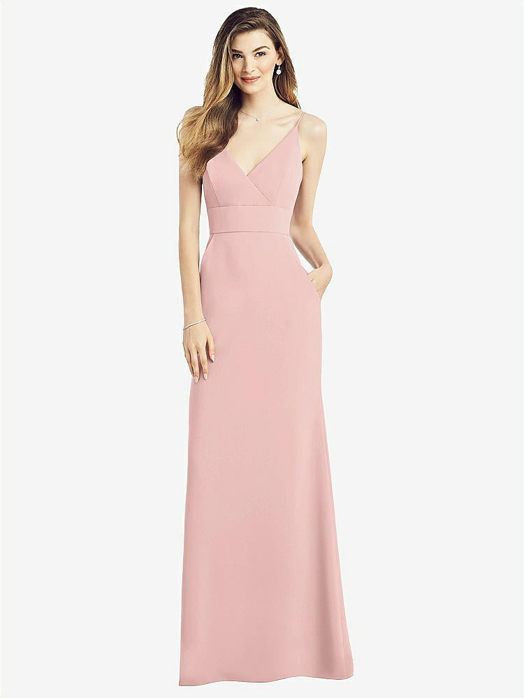 【NEW】【STYLE: 6824】Vバック スパゲッティ ストラップ マキシ ドレス ポケット付き【COLOR: Rose - PANTONE Rose Quartz】【SIZE: 00-30W】