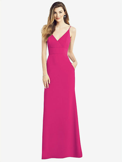 【NEW】【STYLE: 6824】Vバック スパゲッティ ストラップ マキシ ドレス ポケット付き【COLOR: Think Pink】【SIZE: 00-30W】