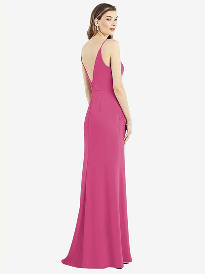 【NEW】【STYLE: 6824】Vバック スパゲッティ ストラップ マキシ ドレス ポケット付き【COLOR: Tea Rose】【SIZE: 00-30W】