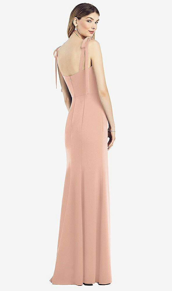 【NEW】【STYLE: 6826】脂肪 タイショルダー クレープ トランペット ガウン 前面 スリット【COLOR: Pale Peach】【SIZE: 00-30W】
