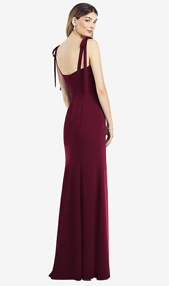 【NEW】【STYLE: 6826】脂肪 タイショルダー クレープ トランペット ガウン 前面 スリット【COLOR: Cabernet】【SIZE: 00-30W】