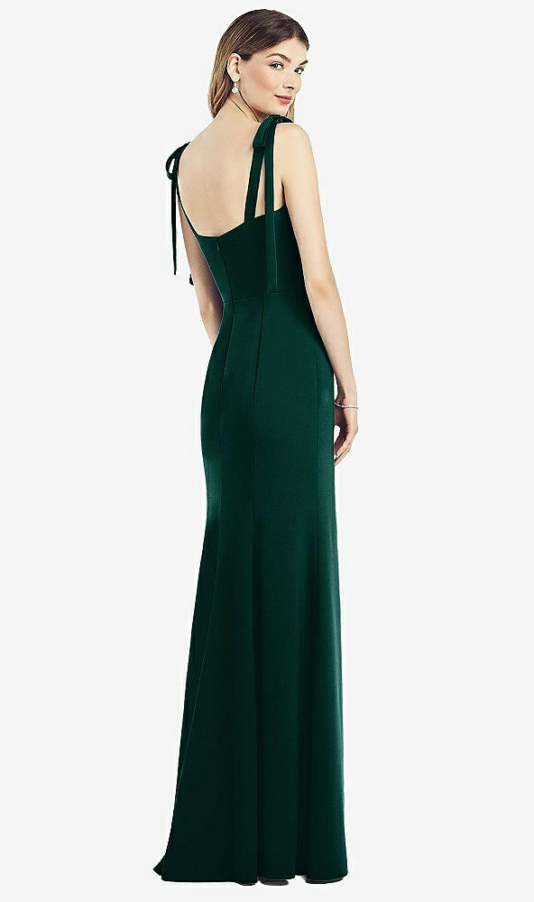 【STYLE: 6826】Flat Tie-Shoulder Crepe Trumpet Gown with Front Slit【COLOR: Evergreen】