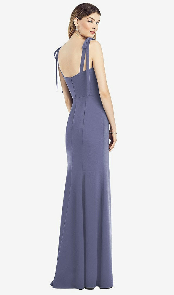 【STYLE: 6826】Flat Tie-Shoulder Crepe Trumpet Gown with Front Slit【COLOR: French Blue】