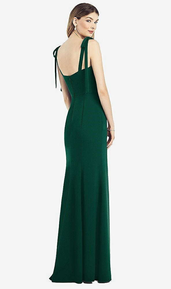 【STYLE: 6826】Flat Tie-Shoulder Crepe Trumpet Gown with Front Slit【COLOR: Hunter Green】