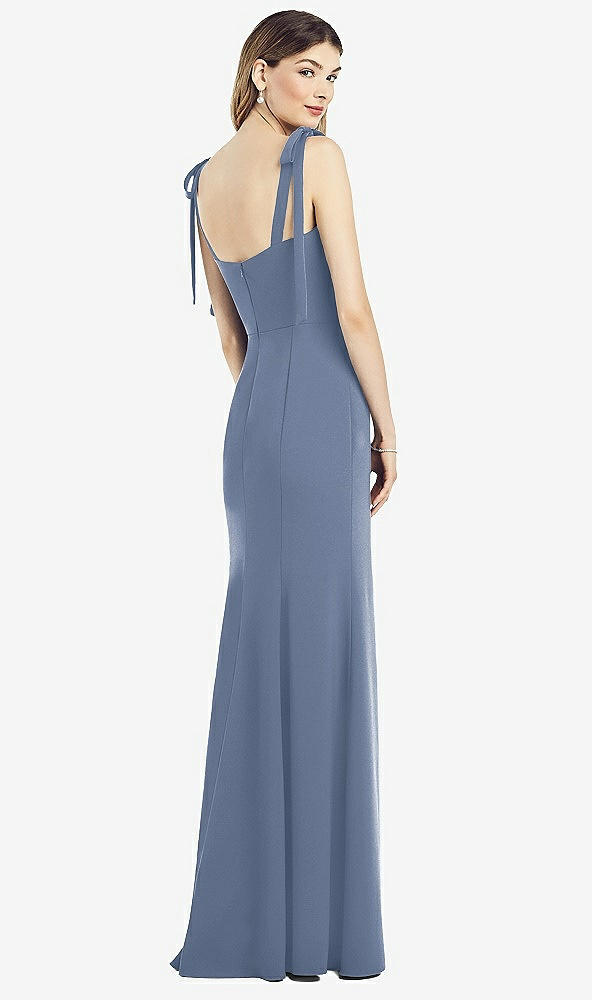 【STYLE: 6826】Flat Tie-Shoulder Crepe Trumpet Gown with Front Slit【COLOR: Larkspur Blue】