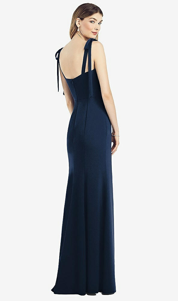 【STYLE: 6826】Flat Tie-Shoulder Crepe Trumpet Gown with Front Slit【COLOR: Midnight Navy】