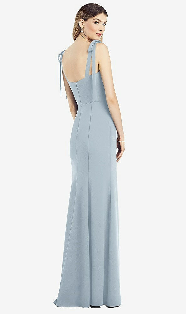 【STYLE: 6826】Flat Tie-Shoulder Crepe Trumpet Gown with Front Slit【COLOR: Mist】