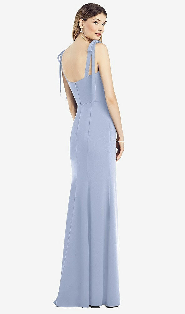 【STYLE: 6826】Flat Tie-Shoulder Crepe Trumpet Gown with Front Slit【COLOR: Sky Blue】