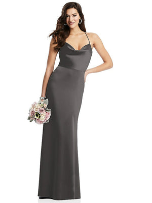 【STYLE: 3056】Cowl-Neck Criss Cross Back Slip Dress【COLOR: Caviar Gray】