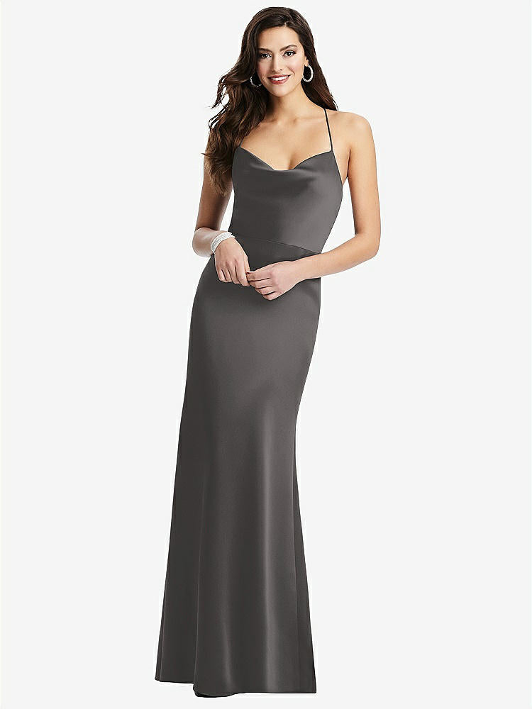 【STYLE: 3056】Cowl-Neck Criss Cross Back Slip Dress【COLOR: Caviar Gray】