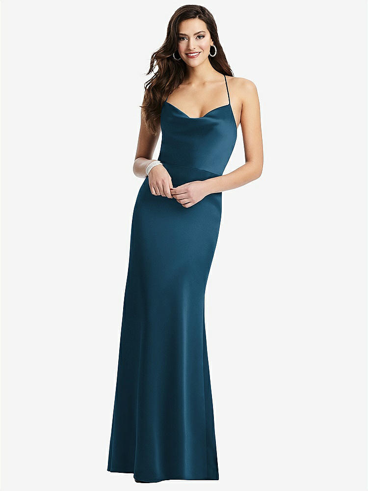 【STYLE: 3056】Cowl-Neck Criss Cross Back Slip Dress【COLOR: Atlantic Blue】