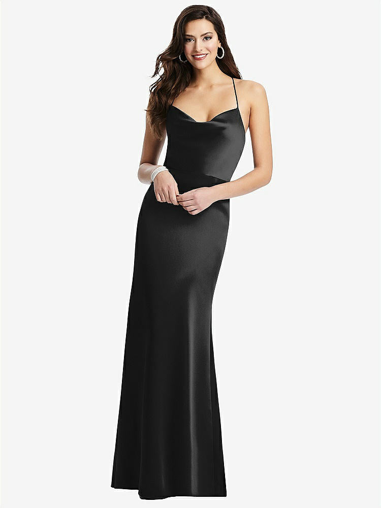 【STYLE: 3056】Cowl-Neck Criss Cross Back Slip Dress【COLOR: Black】