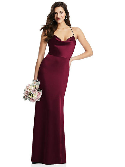【STYLE: 3056】Cowl-Neck Criss Cross Back Slip Dress【COLOR: Cabernet】