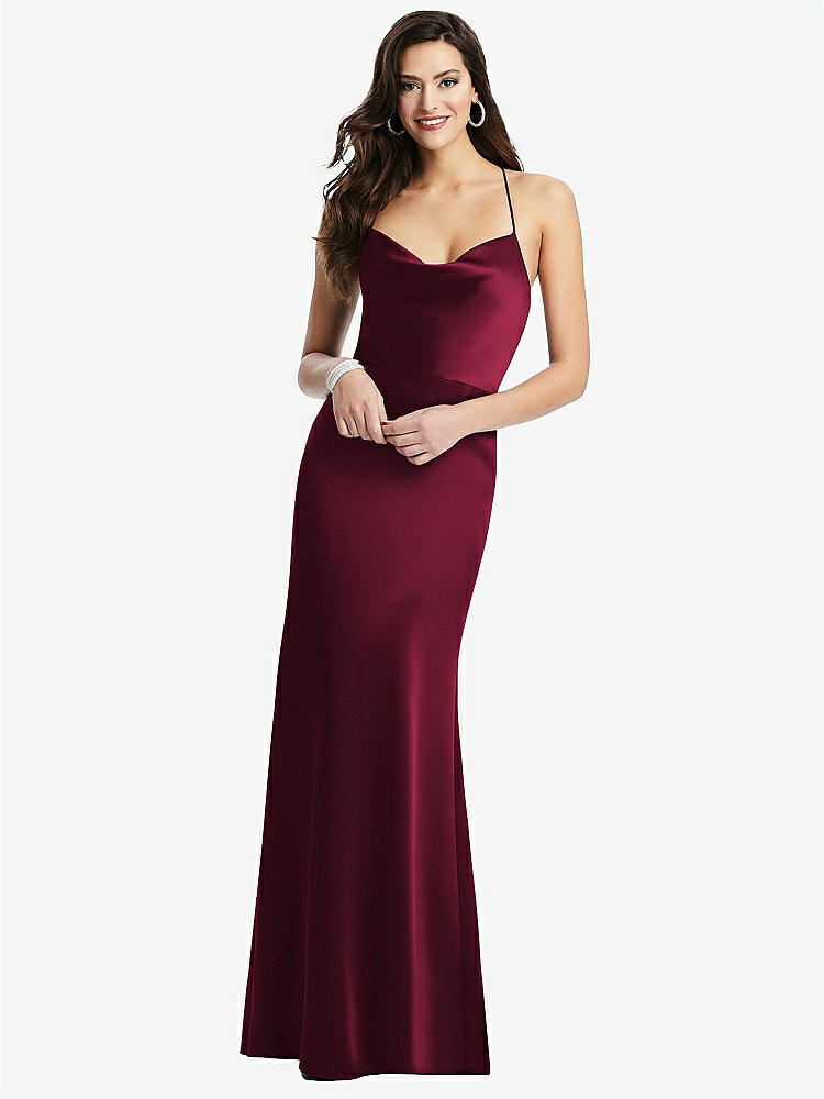 【STYLE: 3056】Cowl-Neck Criss Cross Back Slip Dress【COLOR: Cabernet】
