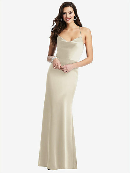 【NEW】【STYLE: 3056】カウルネック クリス クロス 背中 スリップ ドレス【COLOR: Champagne】【SIZE: 00-30W】