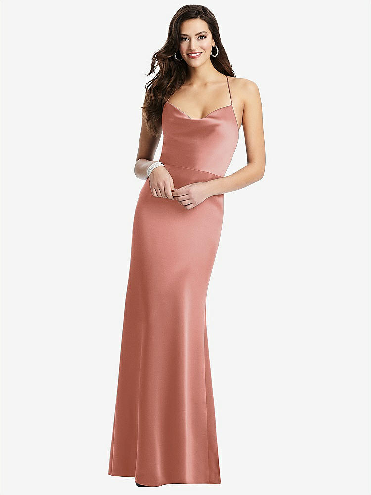 【STYLE: 3056】Cowl-Neck Criss Cross Back Slip Dress【COLOR: Desert Rose】