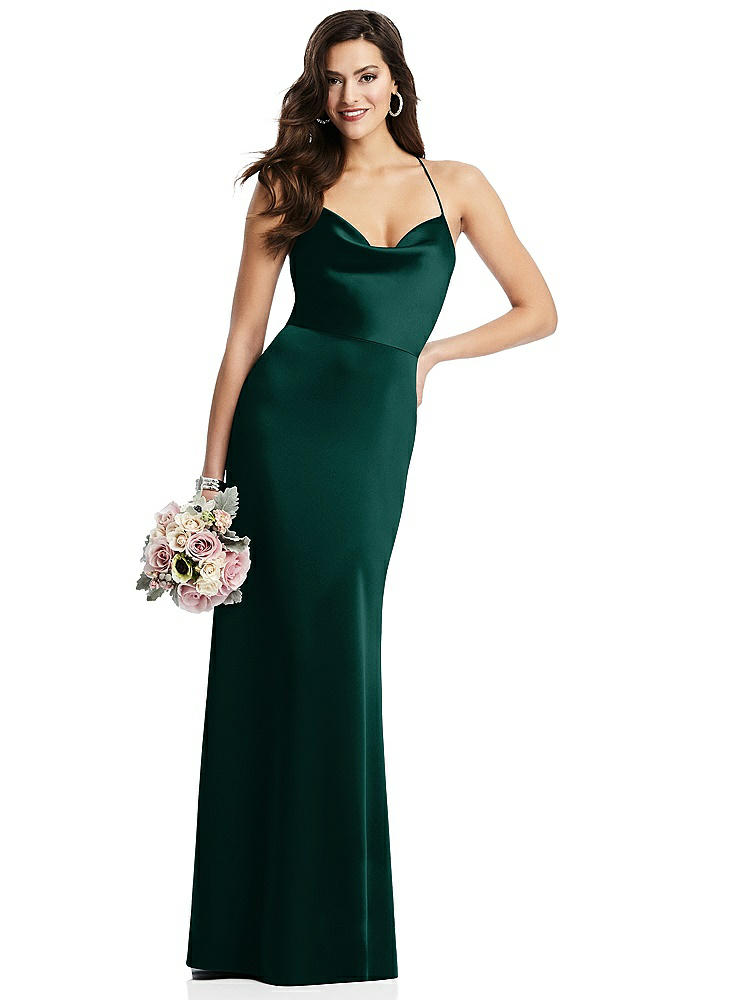 【STYLE: 3056】Cowl-Neck Criss Cross Back Slip Dress【COLOR: Evergreen】