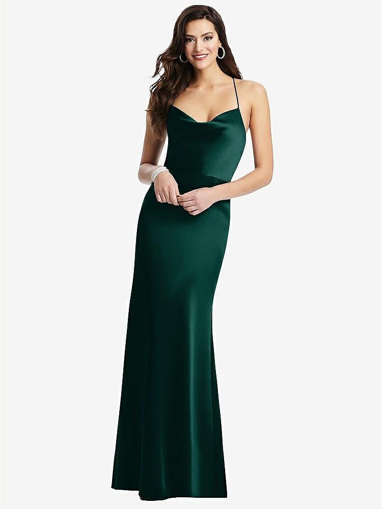 【STYLE: 3056】Cowl-Neck Criss Cross Back Slip Dress【COLOR: Evergreen】